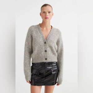 H&M Premium Mohair & Wool Blend Cropped Light Gray Cardigan Size XS Casual